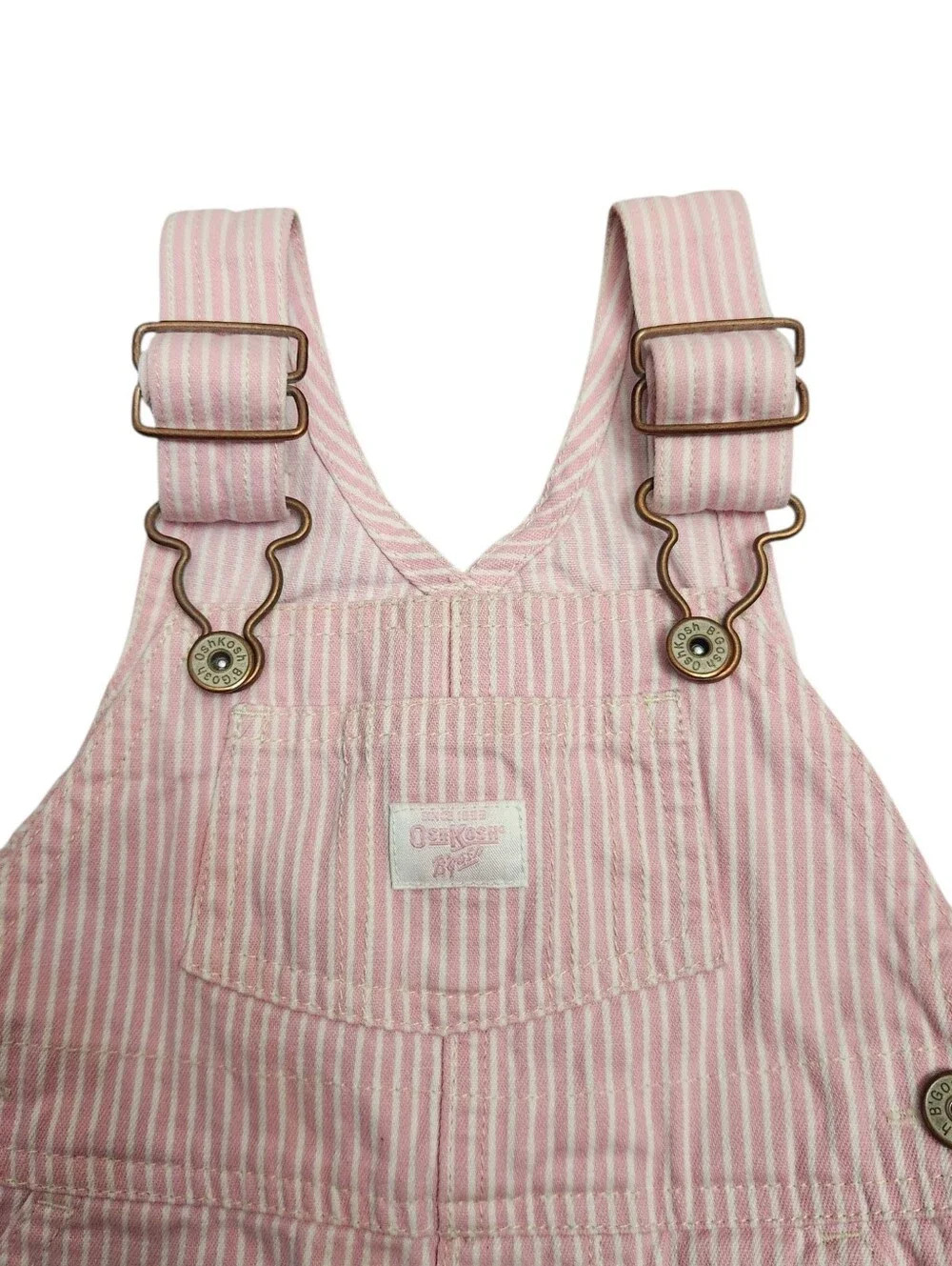Oshkosh Vestbak Overalls Pink Stripe Railroad Girls 3-6 Months Denim Bib Baby